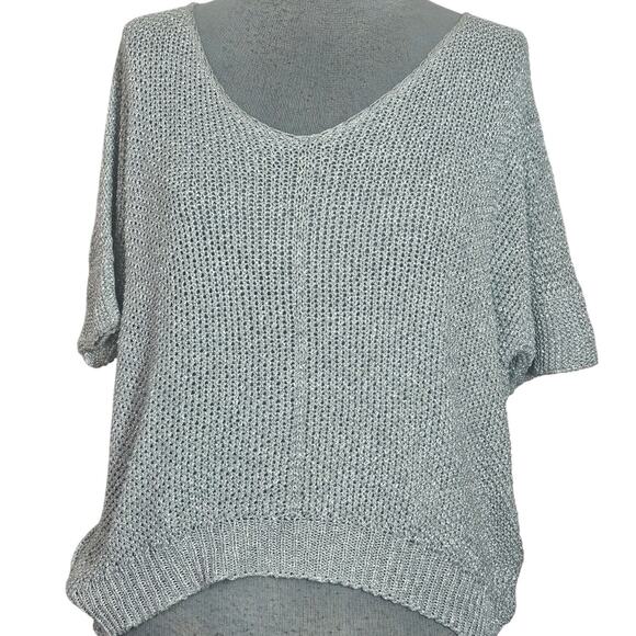 Brand Bazar Silver Metallic Open Knit Sweater Size Medium - Picture 1 of 4